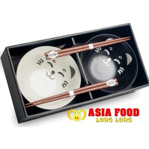 Esssatz Ø15 cm | H7 cm/Schwarz und weiß Katze Schale 2x/ Japan-