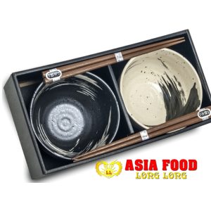 Schüssel Keramik Set 2x Suppen- Nudeln / Reisschale + Essstäbchen /Japan-