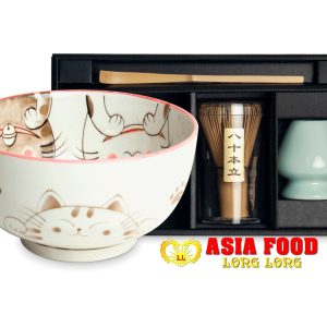 Matcha setz 4 pcs (Ø13 H7cm Drei Katzen Rot) / Edo Japan-