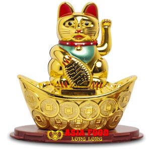 Glückskatze mit SOLAR- Gold 12×8 cm | H14,5 cm / China -